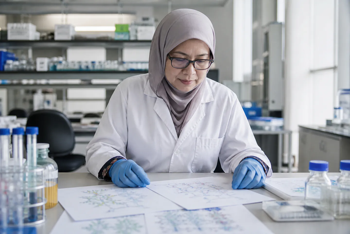 Penyelidik Melayu Malaysia meneliti kertas laluan molekul di makmal